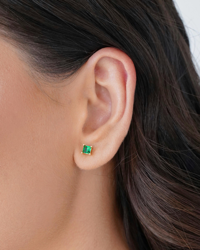 Conjunto Quadrado Esmeralda 4 mm Banhado a Ouro 18K
