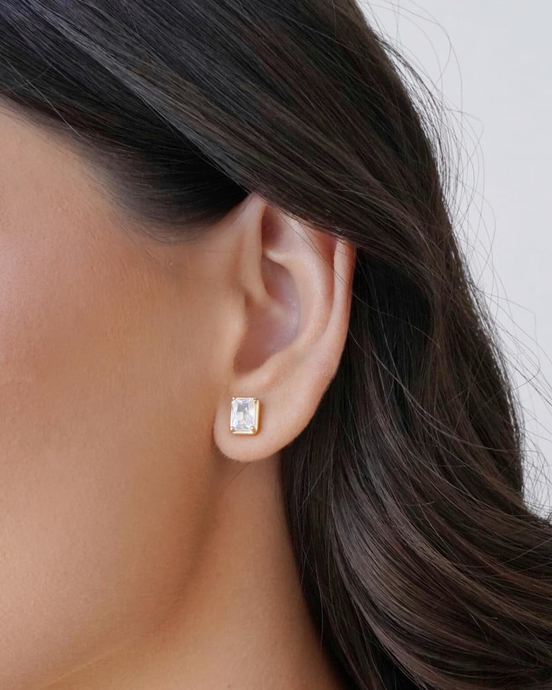 Conjunto Retangular Cravejado Cristal Banhado na Ouro 18K