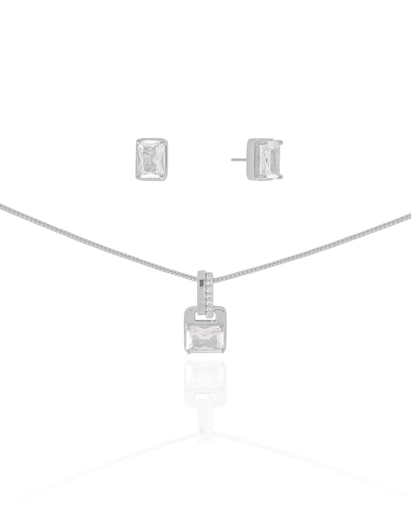 Conjunto Retangular Cravejado Cristal Ródio Branco