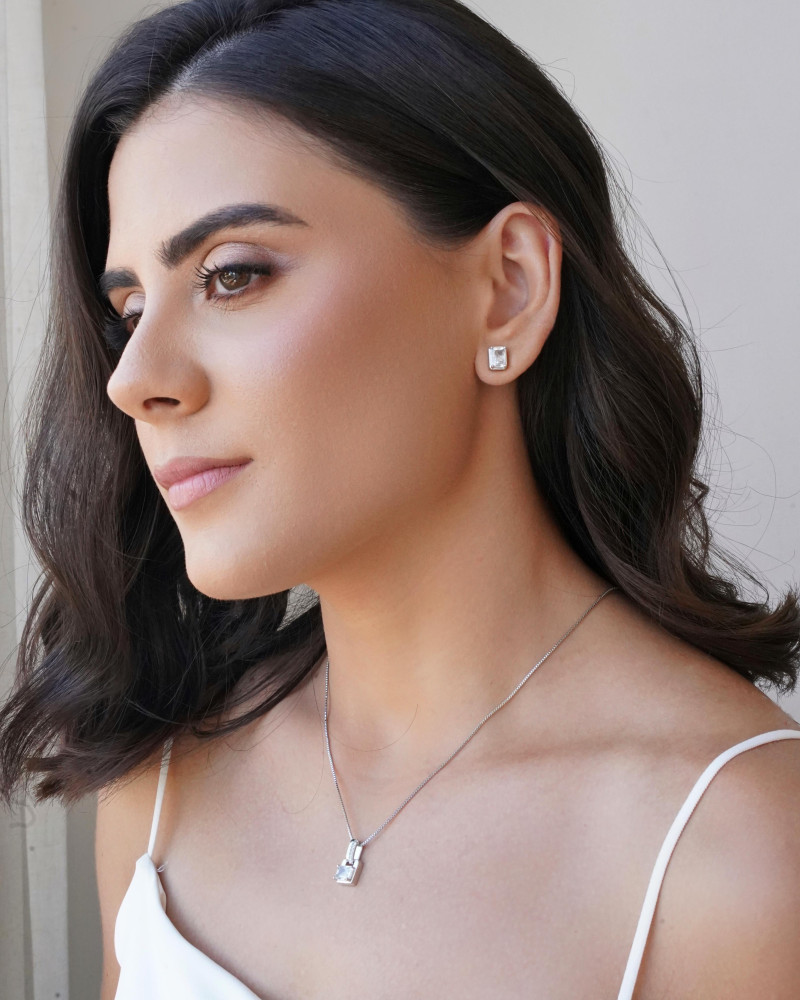 Conjunto Retangular Cravejado Cristal Ródio Branco
