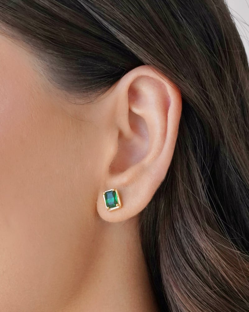 Conjunto Retangular Esmeralda Cravejado Cristal Banhado na Ouro 18K