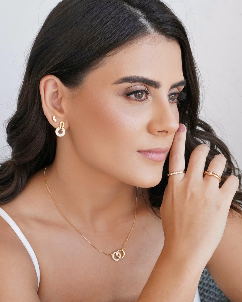 Anel Duplo Oval Cravejado Cristal Tamanho 16 Banhado a Ouro 18K