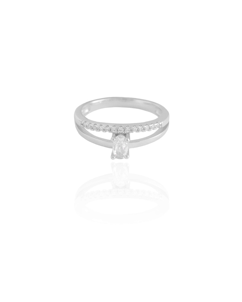 Anel Duplo Oval Cravejado Cristal Tamanho 16 Ródio Branco