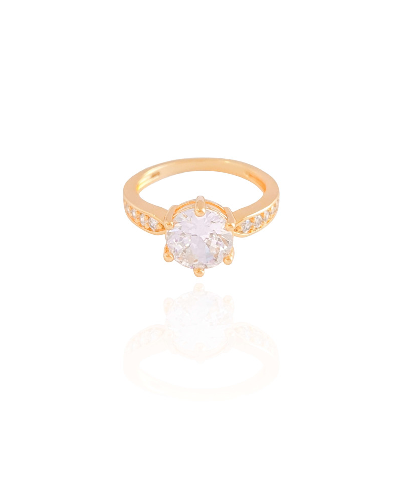 Anel Ponto de Luz Cravejado Cristal Tamanho 16 Banhado a Ouro 18K
