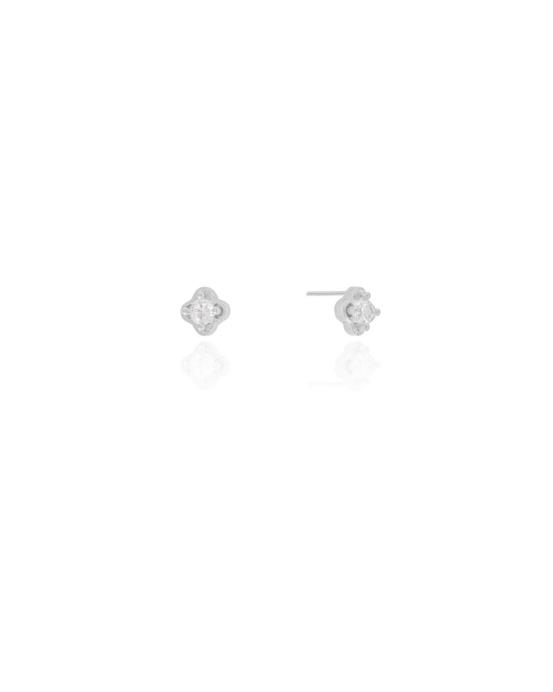 Brinco Flor Ponto de Luz Cristal Ródio Branco