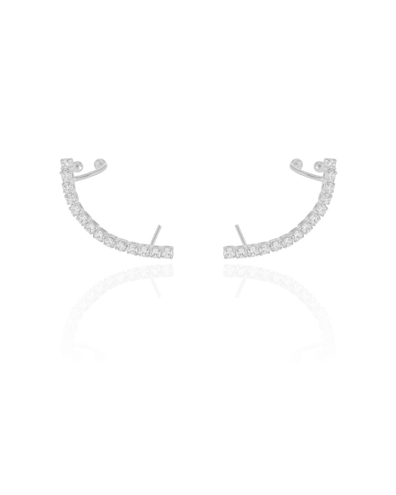 Ear Cuff Cravejado Cristal Ródio Branco