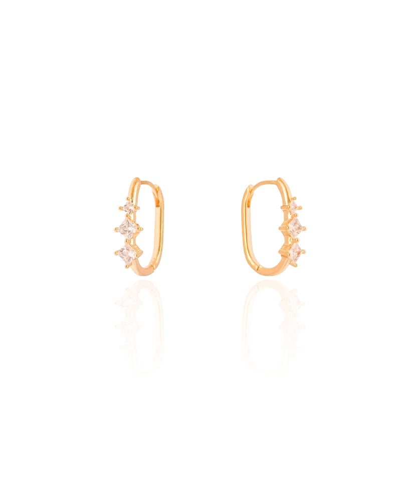 Brinco Argola Click Quadrados Cristal 1.8 cm Banhado a Ouro 18K