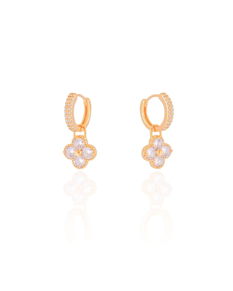 Brinco Argola Click Flor Cristal 2.4 cm Banhado a Ouro 18K