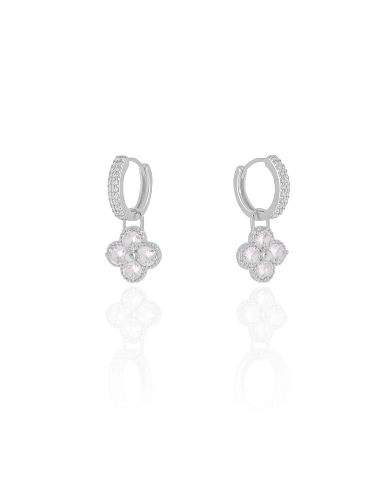 Brinco Argola Click Flor Cristal 2.4 cm Ródio Branco