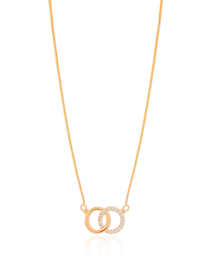 Gargantilha Veneziana Circulos Entrelaçados Cravejado Cristal Banhado a Ouro 18K - 45 cm