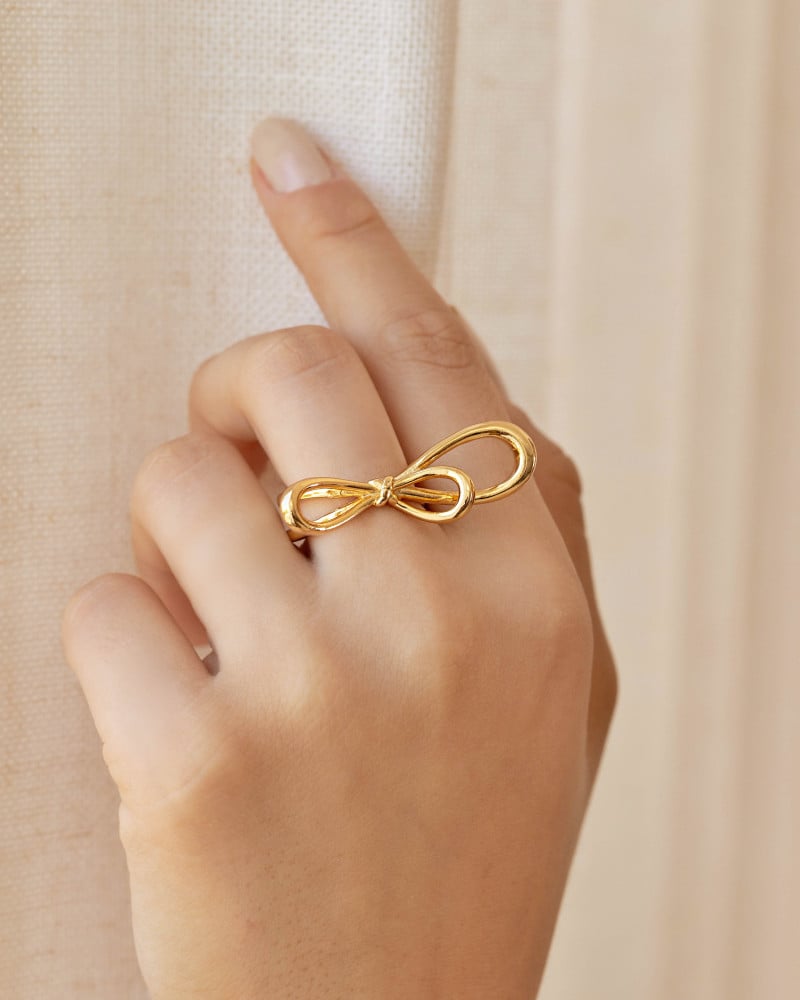 Anel Ajustável Laço Tamanho M Banhado a Ouro 18K