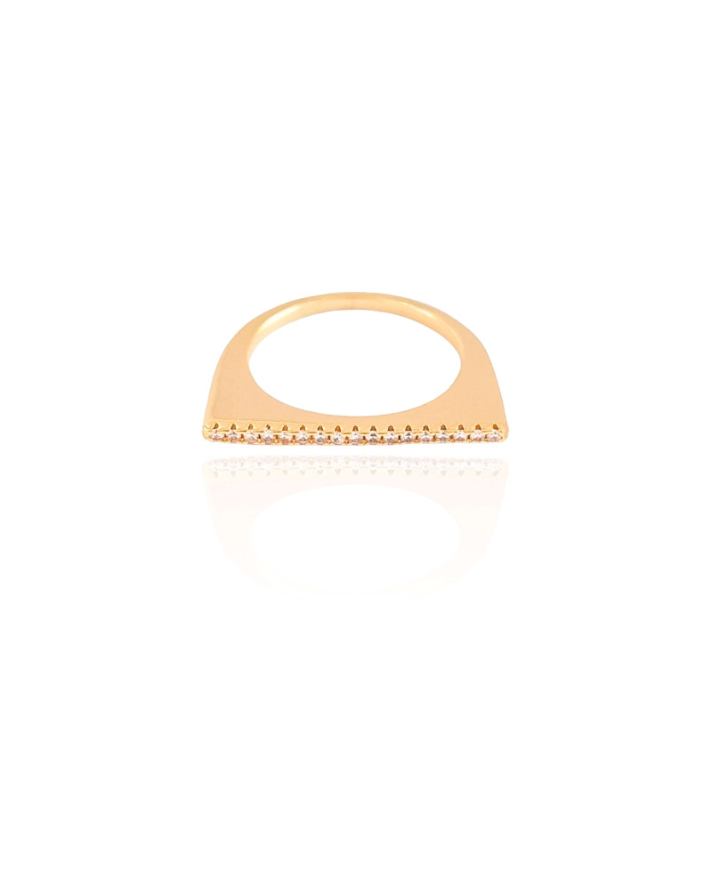 Anel Reto Cravejado Cristal Tamanho 14 Banhado a Ouro 18K