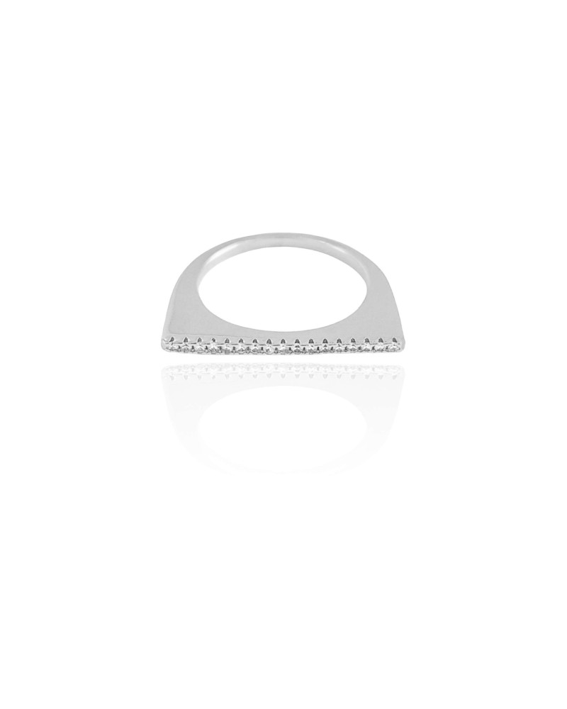 Anel Reto Cravejado Cristal Tamanho 19 Ródio Branco