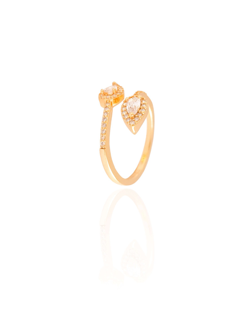 Anel Ajustável Gotas Cravejado Cristal Tamanho M Banhado a Ouro 18K
