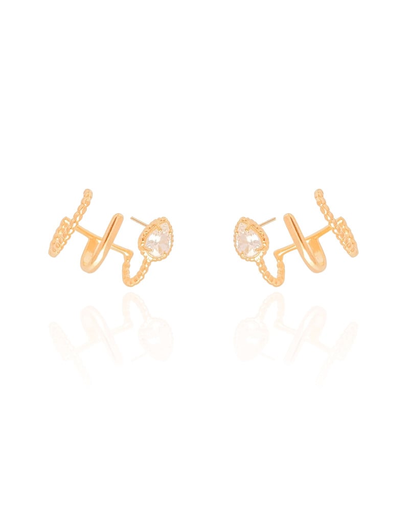 Ear Cuff Filetes Gota Cristal Banhado a Ouro 18K