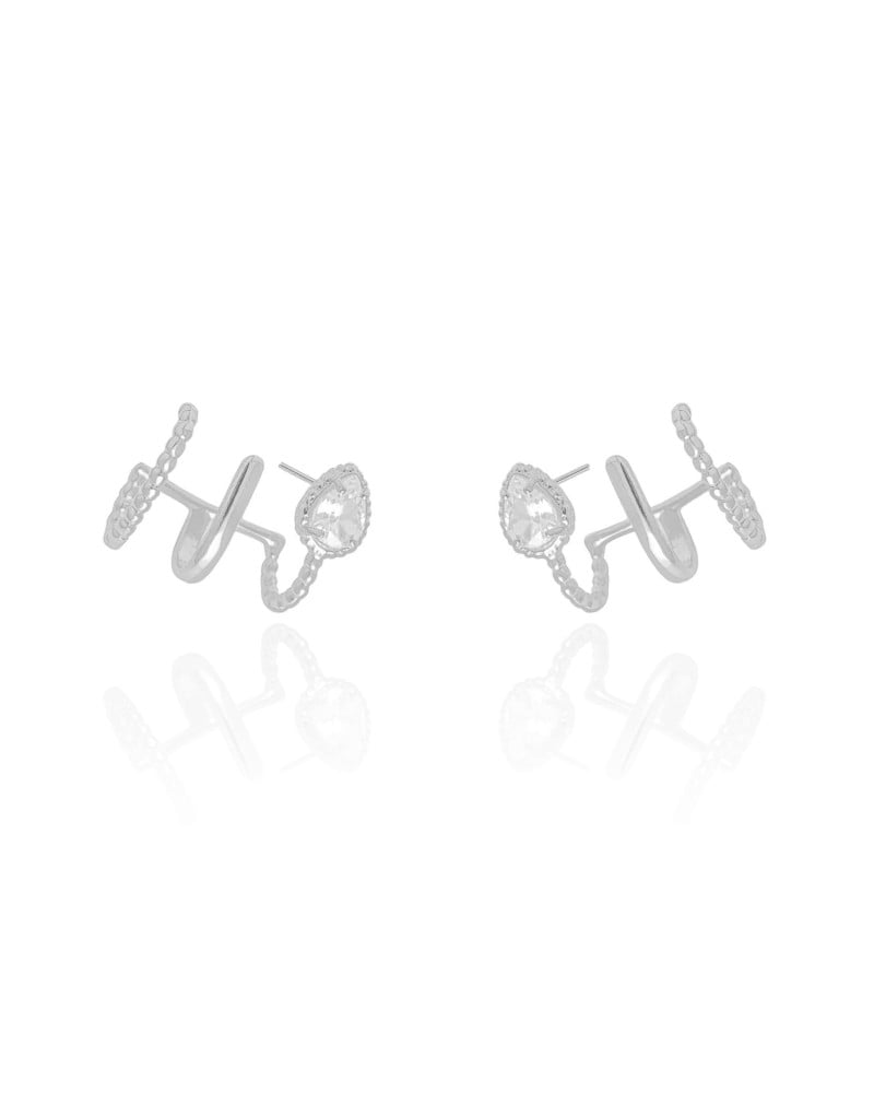 Ear Cuff Filetes Gota Cristal Ródio Branco