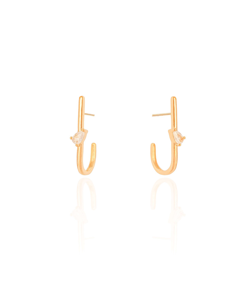 Brinco Argola Fio Gota Cristal 2.5 cm Banhado a Ouro 18K