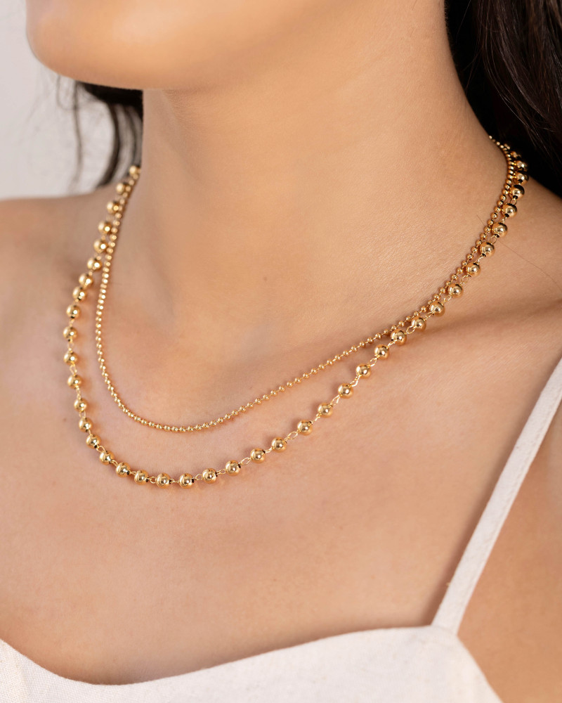 Gargantilha Dupla Bolas Lisas Banhado a Ouro 18K