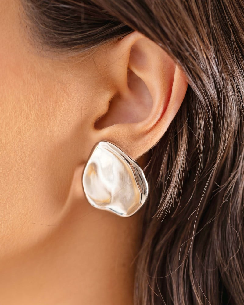 Brinco Orgânico Liso 3.2 cm Ródio Branco