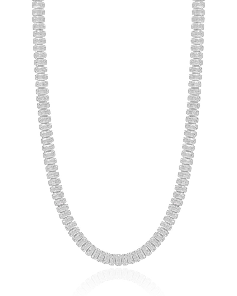 Gargantilha Baguetes Cristal Ródio Branco - 40 cm