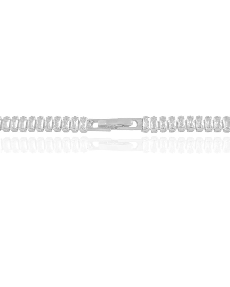 Gargantilha Baguetes Cristal Ródio Branco - 40 cm