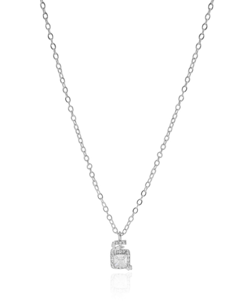 Gargantilha Elos Americanos Quadrado Cravejado Cristal Ródio Branco - 45 cm