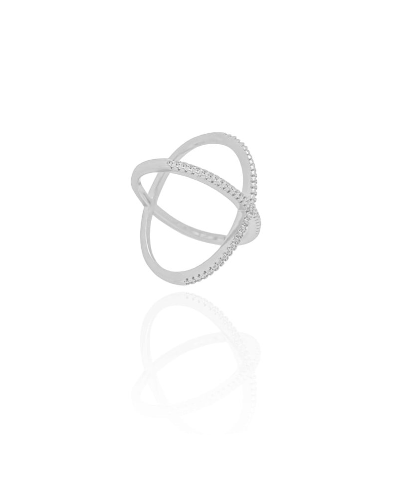 Anel em X Cravejado Cristal Tamanho 19 Ródio Branco