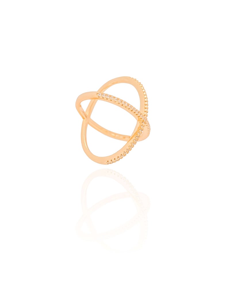 Anel em X Cravejado Cristal Tamanho 23 Banhado a Ouro 18K