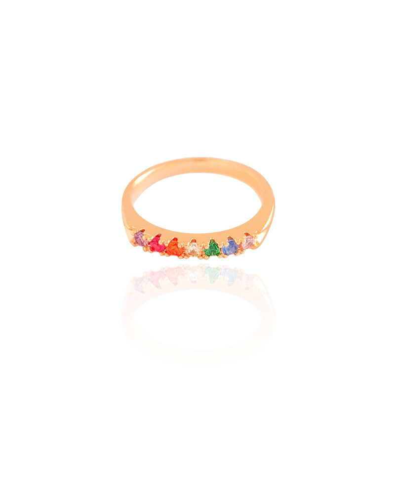 Anel Cravejado Colorido Tamanho 12 Banhado a Ouro 18K
