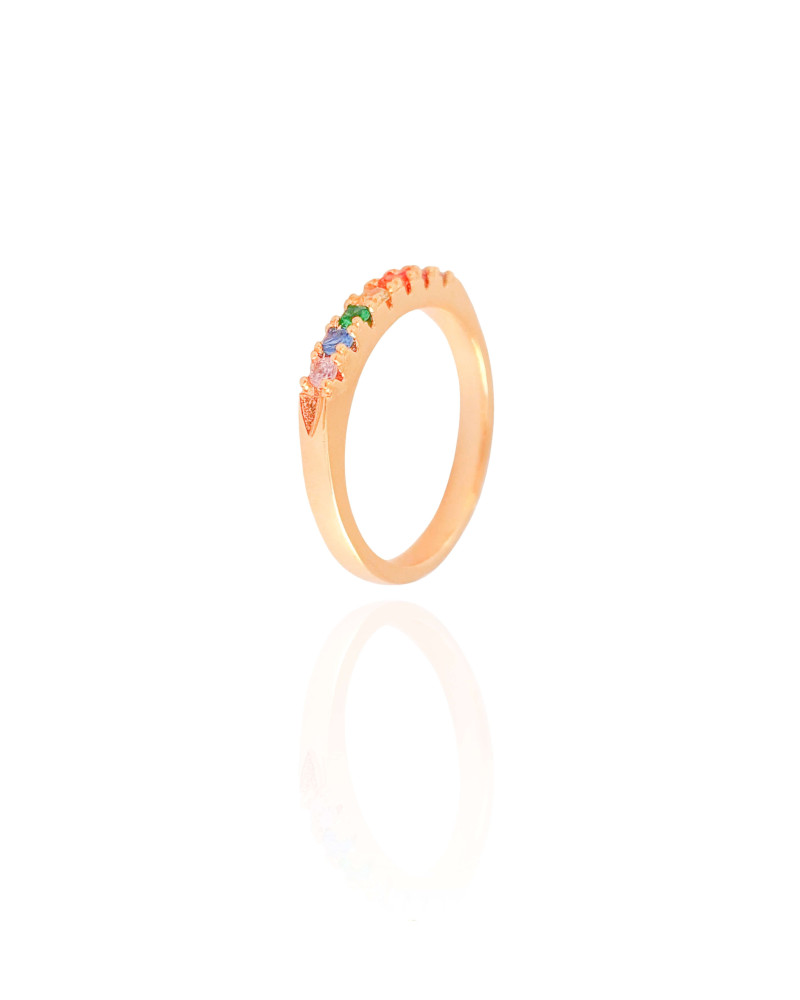 Anel Cravejado Colorido Tamanho 12 Banhado a Ouro 18K