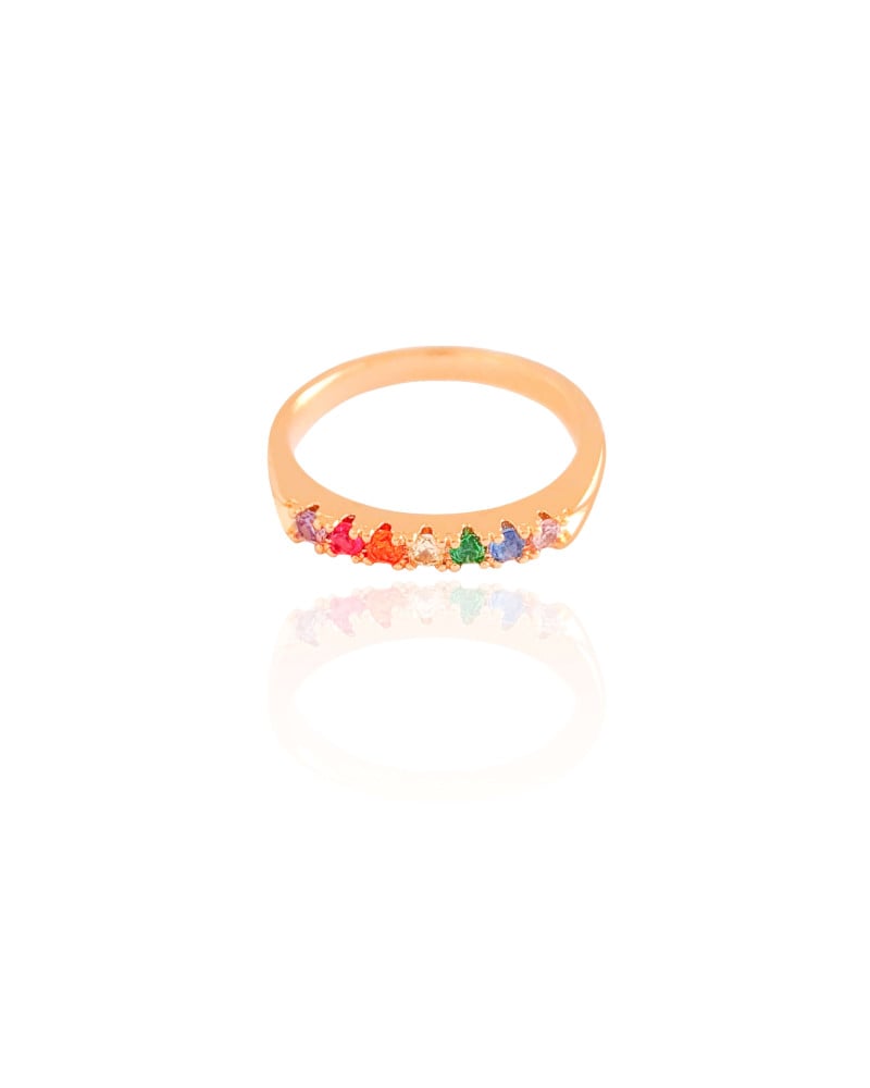 Anel Cravejado Colorido Tamanho 15 Banhado a Ouro 18K