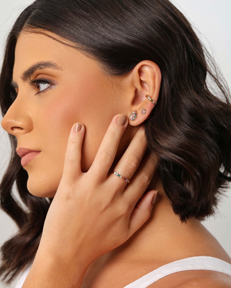 Anel Cravejado Colorido Tamanho 15 Banhado a Ouro 18K