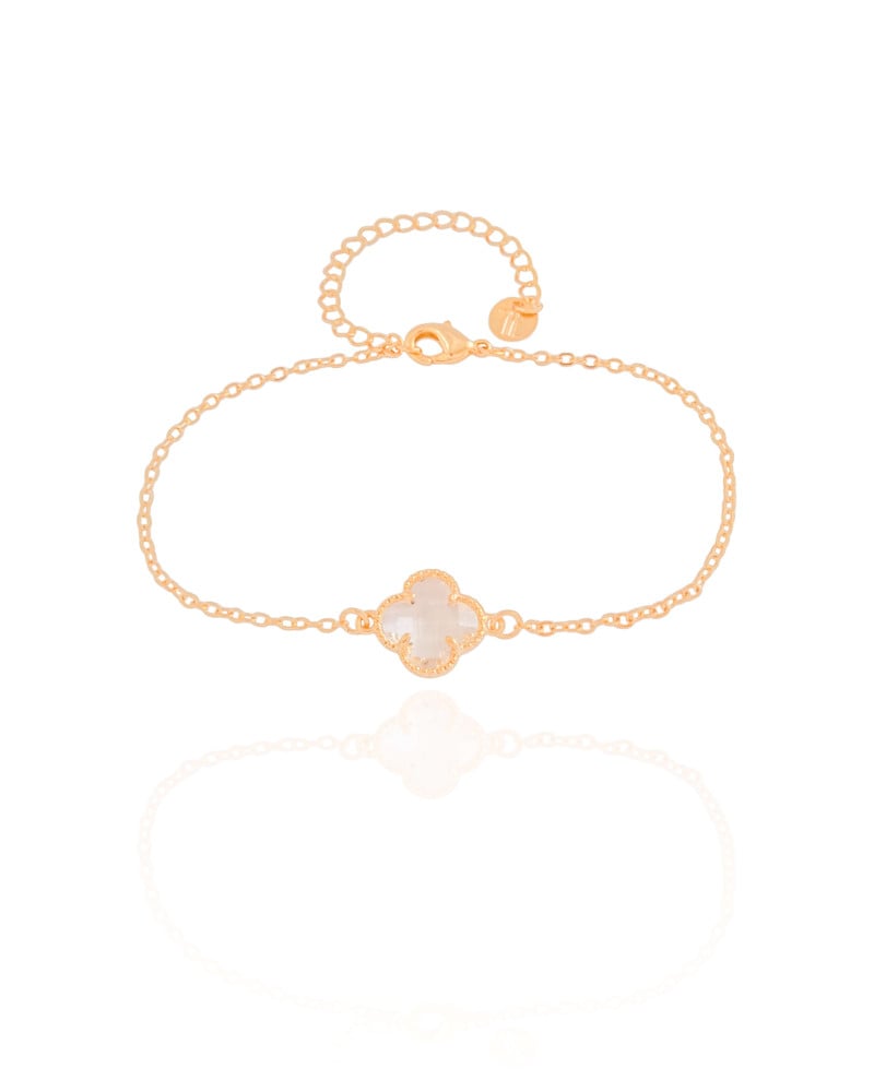 Pulseira Elos Trevo Cristal Banhado a Ouro 18K
