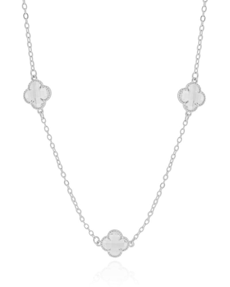 Gargantilha Elos Trevos Cristal Ródio Branco - 45 cm