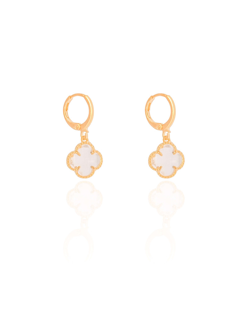 Brinco Argola Click Trevo Cristal 2.6 cm Banhado a Ouro 18K