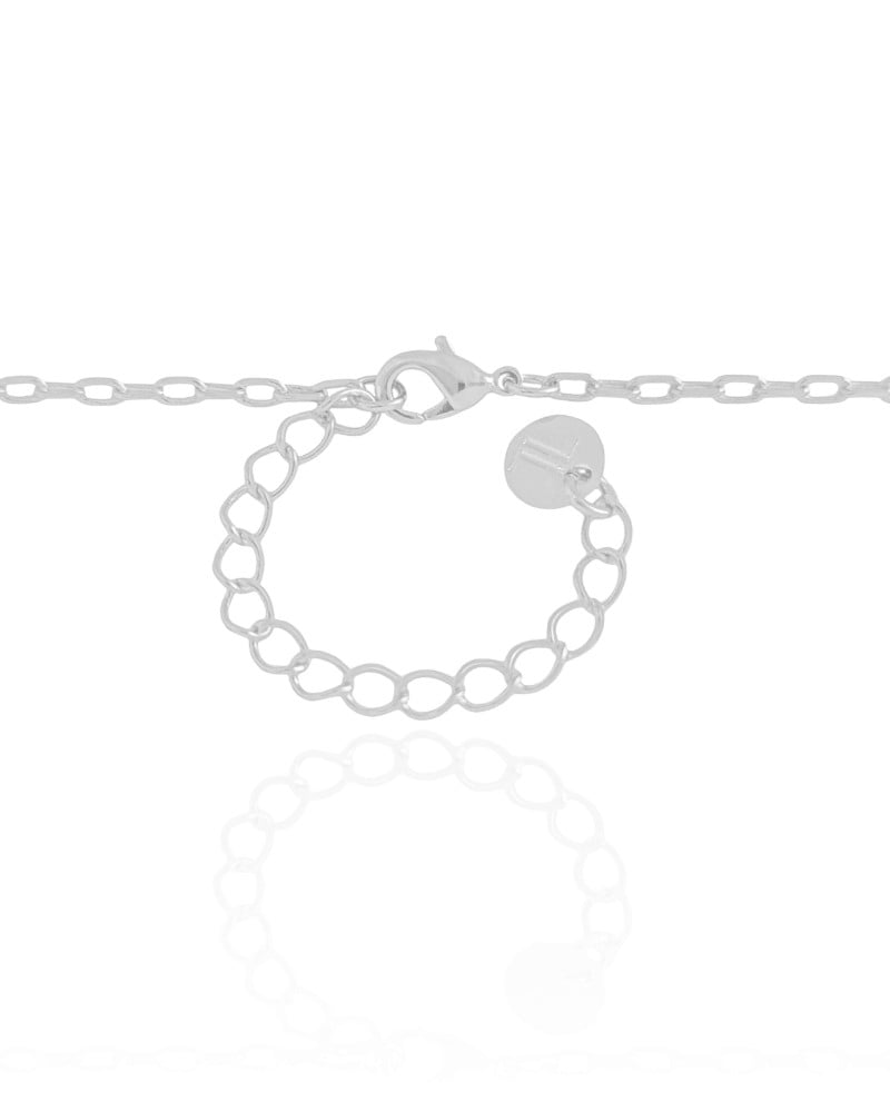 Gargantilha Elos Trevos Pretos Ródio Branco - 45 cm