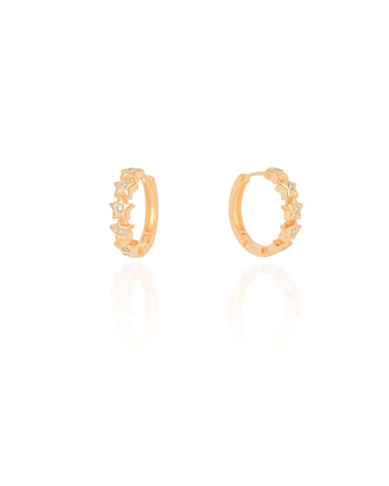 Brinco Argola Click Estrelas Cravejada Cristal 1.7 cm Banhado a Ouro 18K