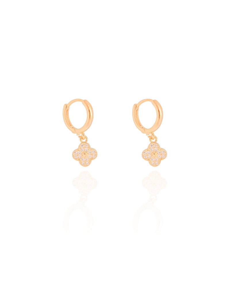 Brinco Argola Click Flor Cravejada Cristal 2.2 cm Banhado a Ouro 18K
