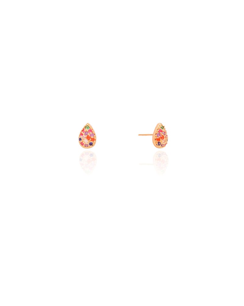 Brinco Gota Cravejada Colorida 8 mm Banhado a Ouro 18K