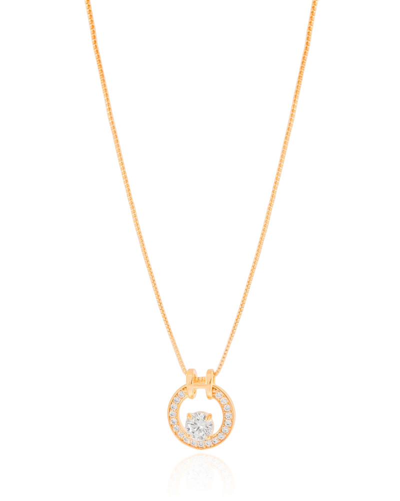 Gargantilha Redondo Cravejado Ponto de Luz Cristal Banhado a Ouro 18K - 45 cm