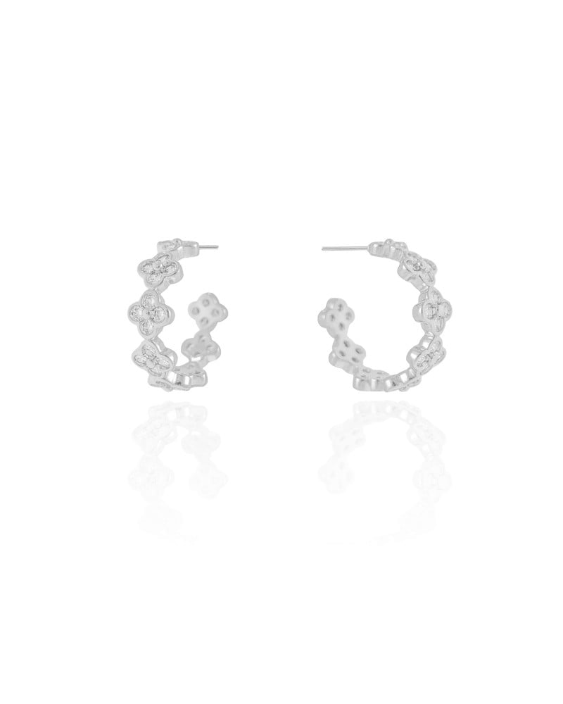 Brinco Argola Flores Cravejadas Cristal 2.1 cm Ródio Branco