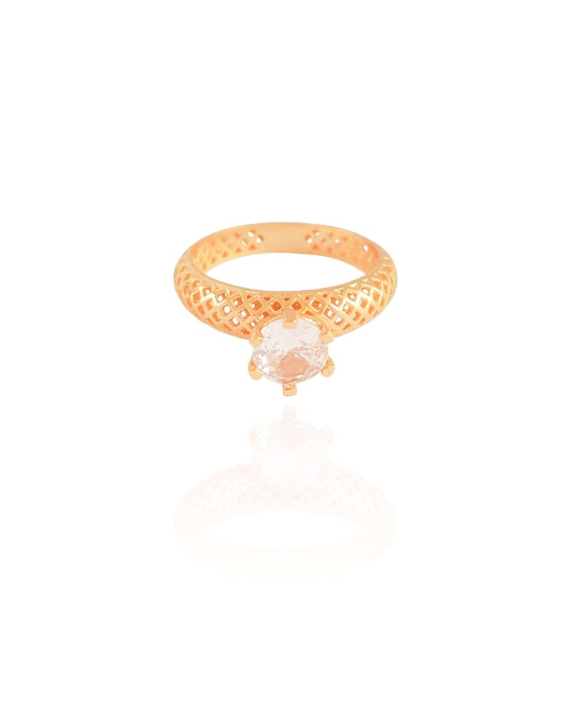 Anel Vazado Ponto de Luz Cristal Tamanho 22 Banhado a Ouro 18K