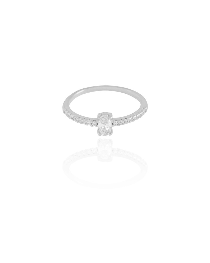 Anel Oval Cravejado Cristal Tamanho 17 Ródio Branco