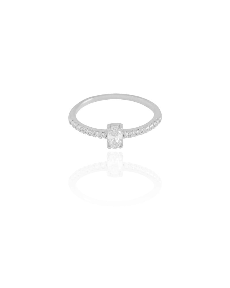 Anel Oval Cravejado Cristal Tamanho 21 Ródio Branco