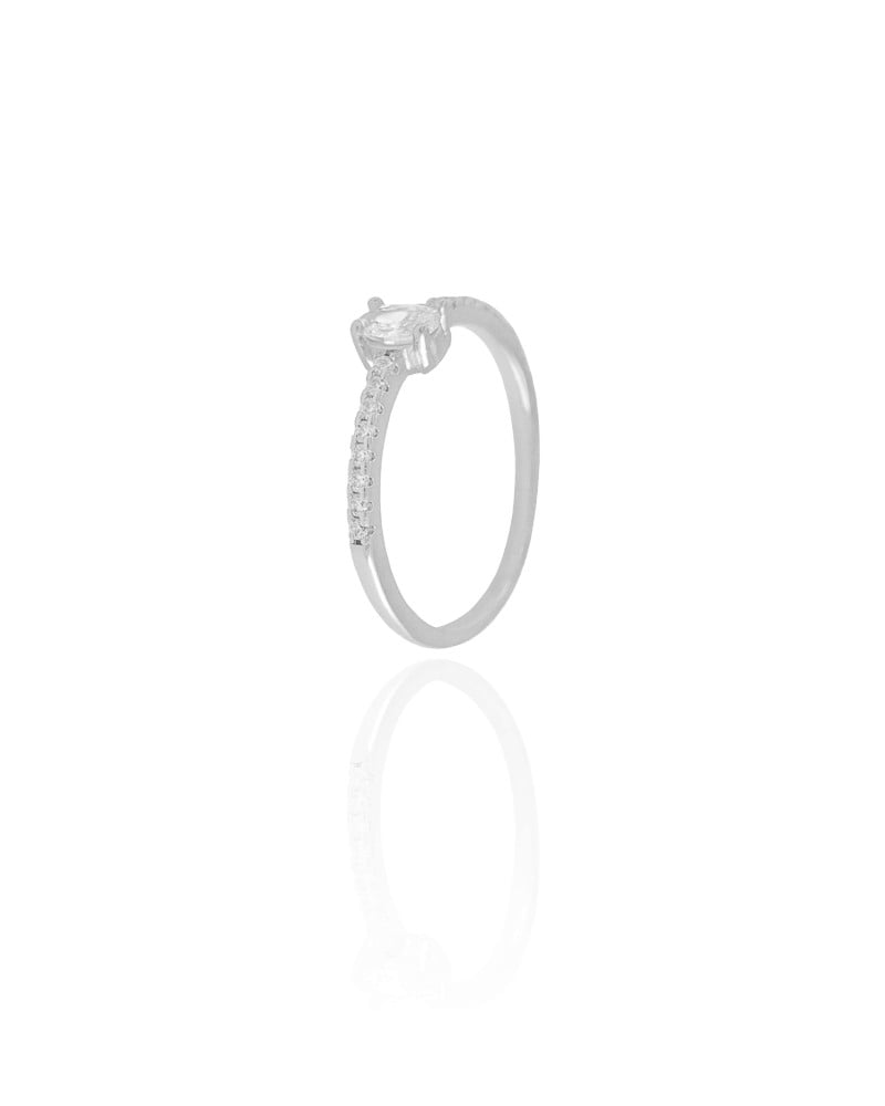 Anel Oval Cravejado Cristal Tamanho 21 Ródio Branco