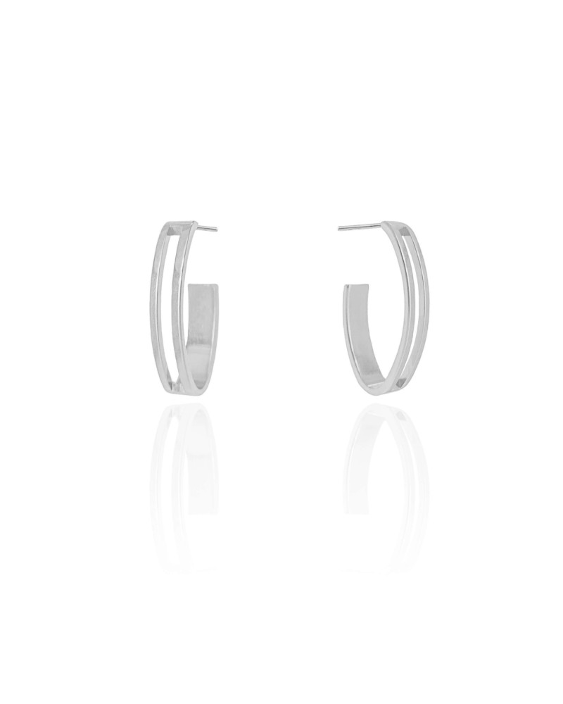 Brinco Argola Elíptica Vazada 2.4 cm Ródio Branco
