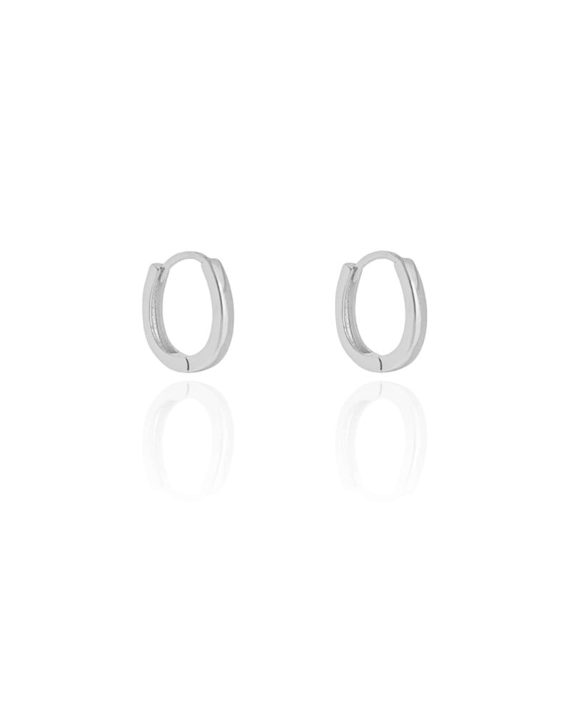 Brinco Argola Click Oval Lisa 1.5 cm Ródio Branco