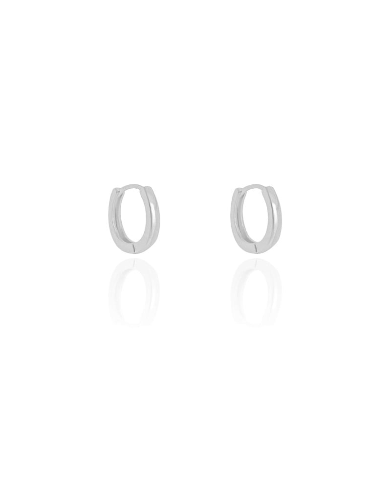 Brinco Argola Click Oval Lisa 1.4 cm Ródio Branco
