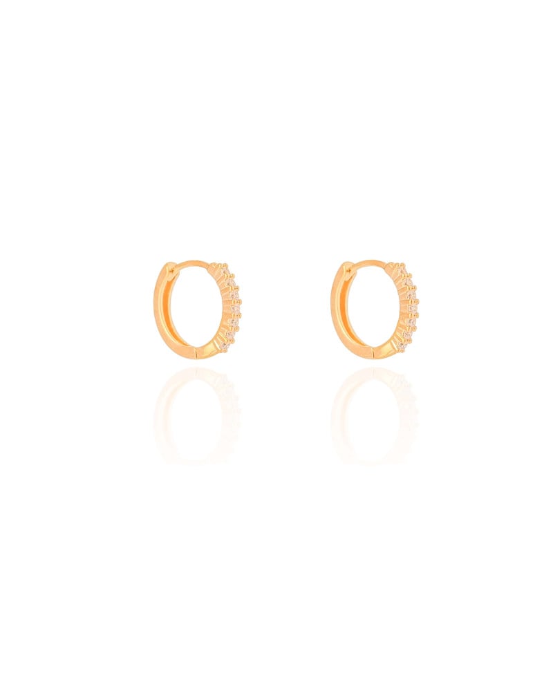 Brinco Argola Click Cravejada Cristal 1.3 cm Banhado a Ouro 18K