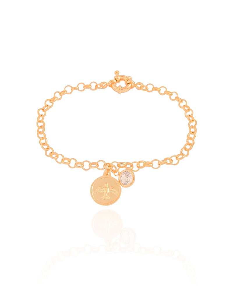 Pulseira Elos Pomba da Paz Ponto de Luz Cristal Banhado a Ouro 18K